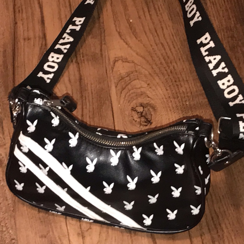 PLAYBOY Black & White Bunny Logo Crossbody Bag